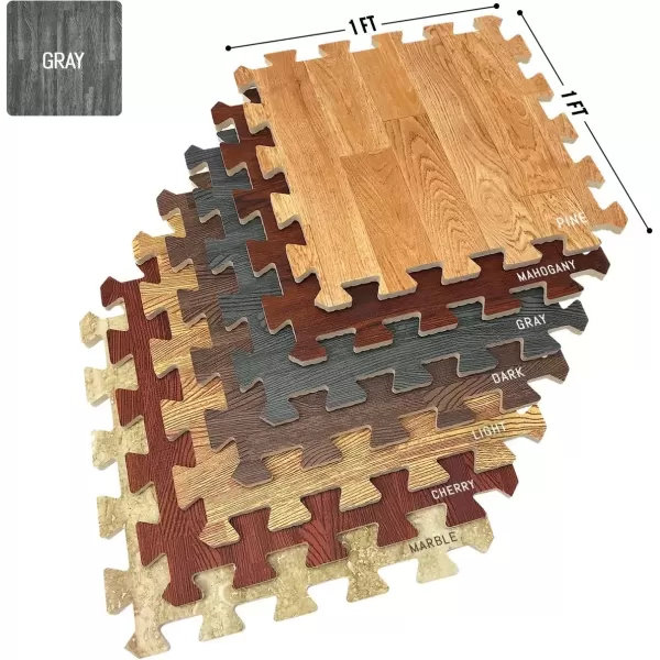 imageSorbus Wood Floor Mats Foam Interlocking Wood Mats Each Tile 1 Square Foot 38Inch Thick Puzzle Wood Tiles with Borders  for Home Office Playroom Basement 16 Tiles 16 Sq ft Wood Grain  GrayWood Grain  Gray