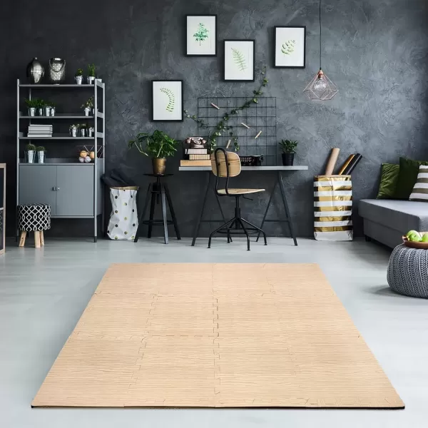 imageSorbus Wood Floor Mats Foam Interlocking Wood Mats Each Tile 1 Square Foot 38Inch Thick Puzzle Wood Tiles with Borders  for Home Office Playroom Basement 16 Tiles 16 Sq ft Wood Grain  GrayWood Grain  Light Pine