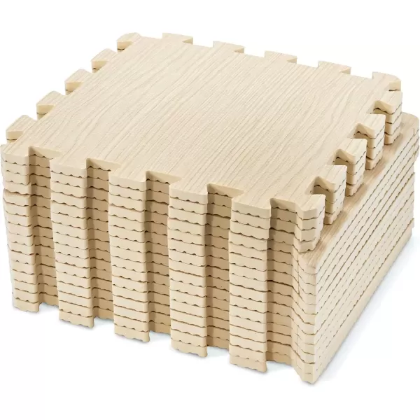 imageSorbus Wood Floor Mats Foam Interlocking Wood Mats Each Tile 1 Square Foot 38Inch Thick Puzzle Wood Tiles with Borders  for Home Office Playroom Basement 16 Tiles 16 Sq ft Wood Grain  GrayWood Grain  Light Pine