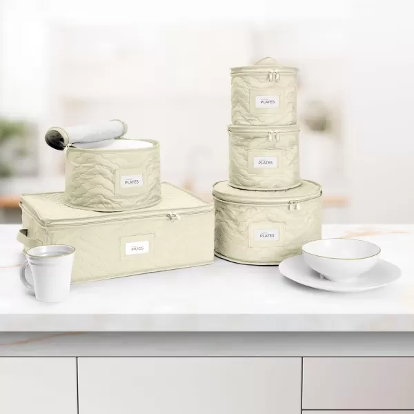 imageChina Platter Storage Containers  Serving Platter Storage Containers  Christmas Platter Storage Rack ampamp Platter Organizer Quilted Exterior Handles ampamp Felt Dividers Storage Platter for Packing DishesBeige