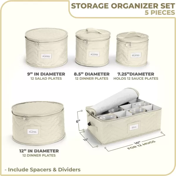 imageChina Platter Storage Containers  Serving Platter Storage Containers  Christmas Platter Storage Rack ampamp Platter Organizer Quilted Exterior Handles ampamp Felt Dividers Storage Platter for Packing DishesBeige