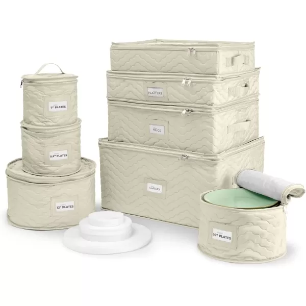 imageChina Platter Storage Containers  Serving Platter Storage Containers  Christmas Platter Storage Rack ampamp Platter Organizer Quilted Exterior Handles ampamp Felt Dividers Storage Platter for Packing DishesBeige