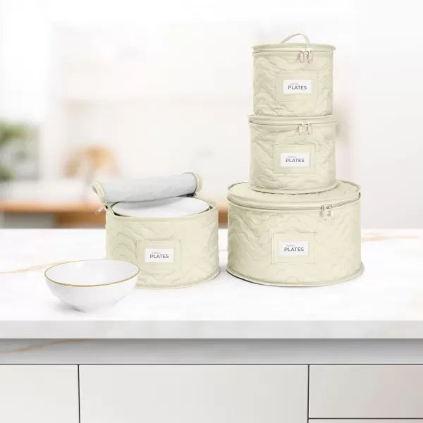 imageChina Platter Storage Containers  Serving Platter Storage Containers  Christmas Platter Storage Rack ampamp Platter Organizer Quilted Exterior Handles ampamp Felt Dividers Storage Platter for Packing DishesBeige