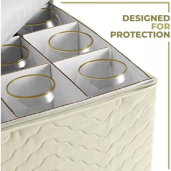 imageChina Platter Storage Containers  Serving Platter Storage Containers  Christmas Platter Storage Rack ampamp Platter Organizer Quilted Exterior Handles ampamp Felt Dividers Storage Platter for Packing DishesBeige