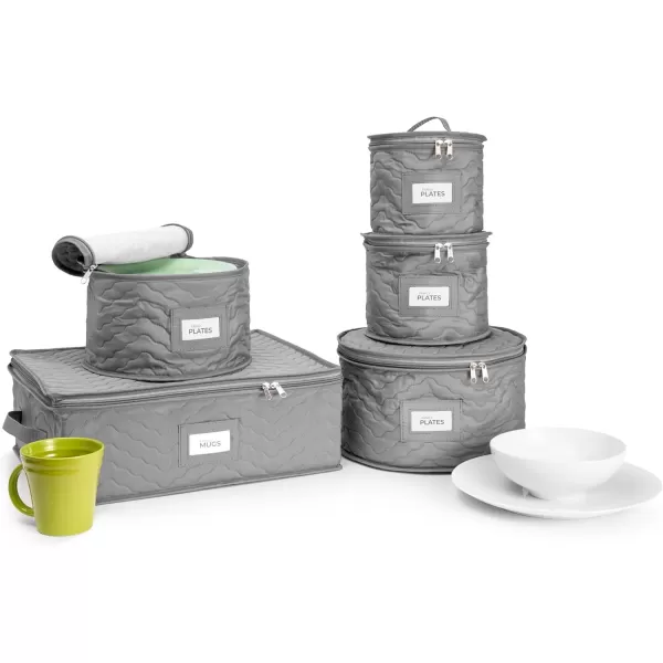 imageChina Platter Storage Containers  Serving Platter Storage Containers  Christmas Platter Storage Rack ampamp Platter Organizer Quilted Exterior Handles ampamp Felt Dividers Storage Platter for Packing DishesGray
