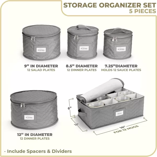 imageChina Platter Storage Containers  Serving Platter Storage Containers  Christmas Platter Storage Rack ampamp Platter Organizer Quilted Exterior Handles ampamp Felt Dividers Storage Platter for Packing DishesGray