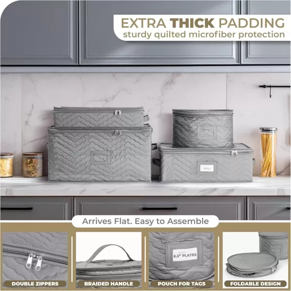 imageChina Platter Storage Containers  Serving Platter Storage Containers  Christmas Platter Storage Rack ampamp Platter Organizer Quilted Exterior Handles ampamp Felt Dividers Storage Platter for Packing DishesGray