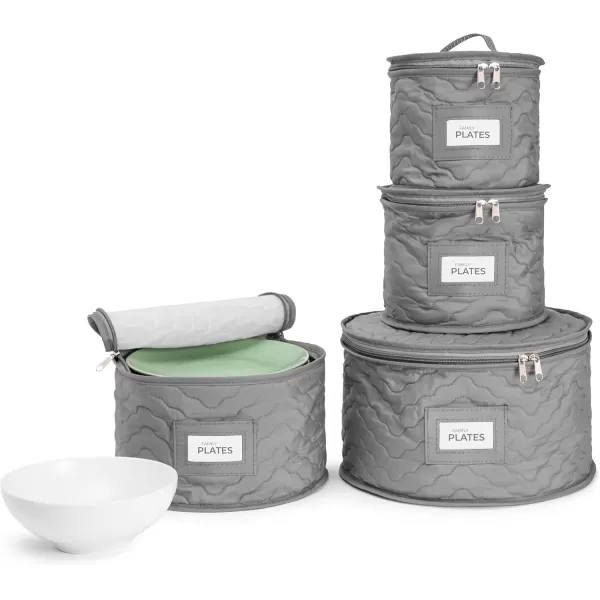 imageChina Platter Storage Containers  Serving Platter Storage Containers  Christmas Platter Storage Rack ampamp Platter Organizer Quilted Exterior Handles ampamp Felt Dividers Storage Platter for Packing DishesGray