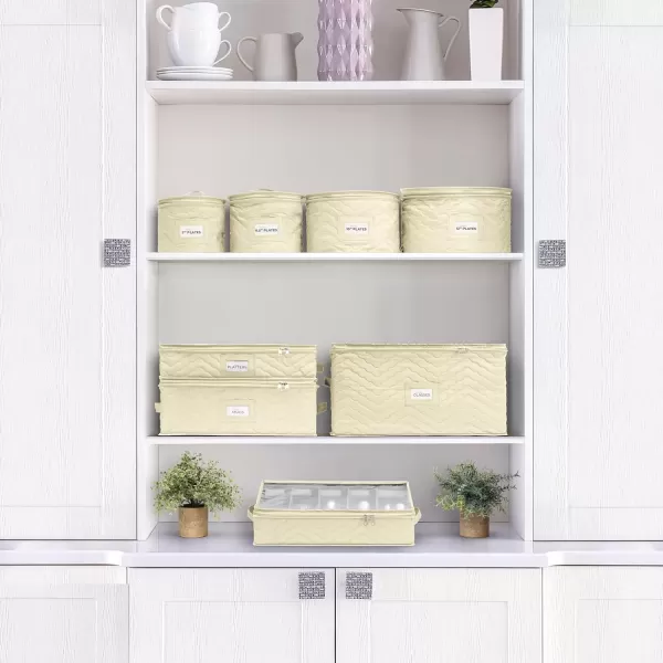 imageChina Platter Storage Containers  Serving Platter Storage Containers  Christmas Platter Storage Rack ampamp Platter Organizer Quilted Exterior Handles ampamp Felt Dividers Storage Platter for Packing DishesBeige