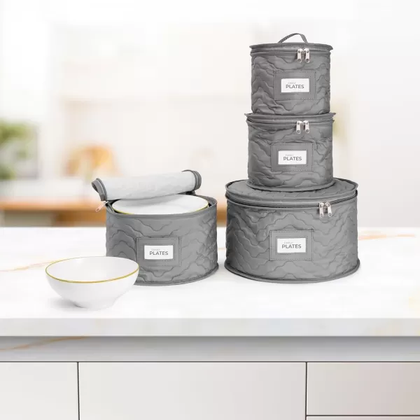 imageChina Platter Storage Containers  Serving Platter Storage Containers  Christmas Platter Storage Rack ampamp Platter Organizer Quilted Exterior Handles ampamp Felt Dividers Storage Platter for Packing DishesGray