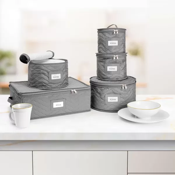 imageChina Platter Storage Containers  Serving Platter Storage Containers  Christmas Platter Storage Rack ampamp Platter Organizer Quilted Exterior Handles ampamp Felt Dividers Storage Platter for Packing DishesGray