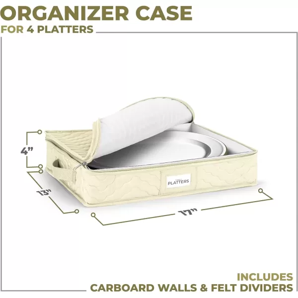 imageChina Platter Storage Containers  Serving Platter Storage Containers  Christmas Platter Storage Rack ampamp Platter Organizer Quilted Exterior Handles ampamp Felt Dividers Storage Platter for Packing DishesBeige