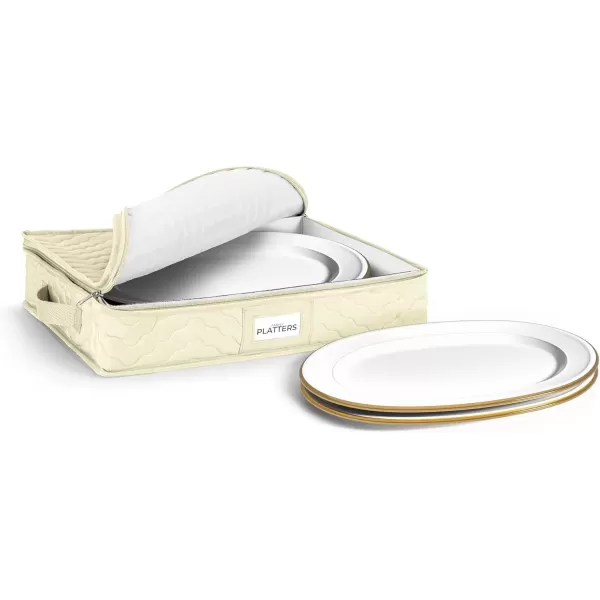 imageChina Platter Storage Containers  Serving Platter Storage Containers  Christmas Platter Storage Rack ampamp Platter Organizer Quilted Exterior Handles ampamp Felt Dividers Storage Platter for Packing DishesBeige