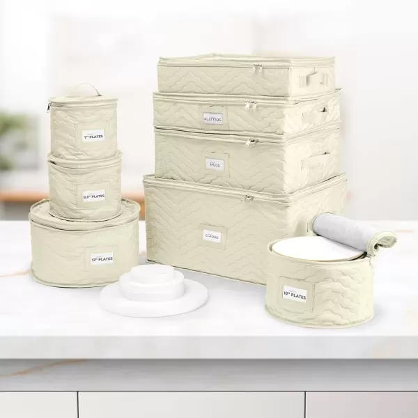 imageChina Platter Storage Containers  Serving Platter Storage Containers  Christmas Platter Storage Rack ampamp Platter Organizer Quilted Exterior Handles ampamp Felt Dividers Storage Platter for Packing DishesBeige
