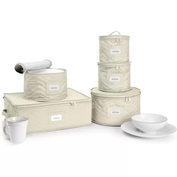 imageChina Platter Storage Containers  Serving Platter Storage Containers  Christmas Platter Storage Rack ampamp Platter Organizer Quilted Exterior Handles ampamp Felt Dividers Storage Platter for Packing DishesBeige