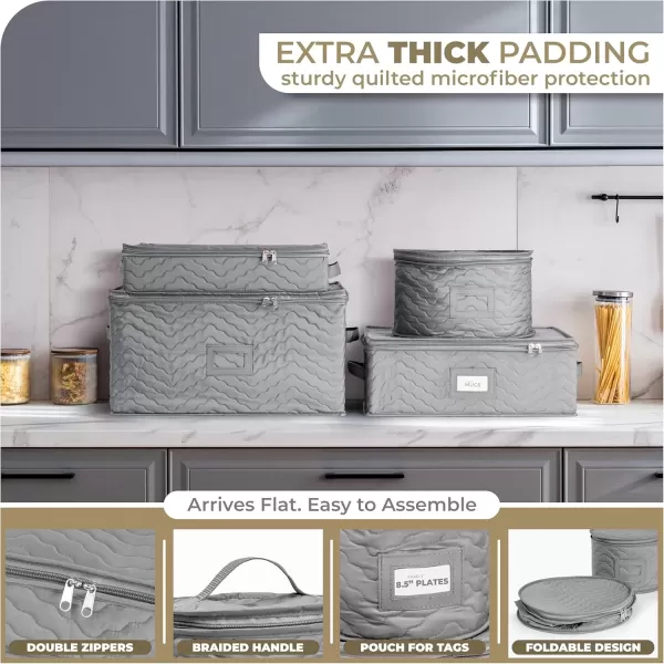 imageChina Platter Storage Containers  Serving Platter Storage Containers  Christmas Platter Storage Rack ampamp Platter Organizer Quilted Exterior Handles ampamp Felt Dividers Storage Platter for Packing DishesGray