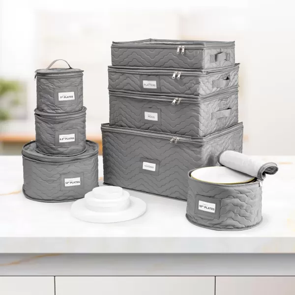 imageChina Platter Storage Containers  Serving Platter Storage Containers  Christmas Platter Storage Rack ampamp Platter Organizer Quilted Exterior Handles ampamp Felt Dividers Storage Platter for Packing DishesGray