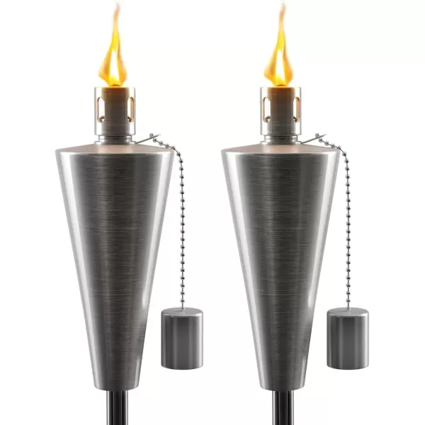 imageMatney Stainless Steel Tiki Torches for Outside  Outdoor Torches  Patio Garden ampamp Yard Lights  5 ft Oil Lamp for Citronella  Fiberglass Wick ampamp Snuffer Cap  Set of 2 Cone2 Pack
