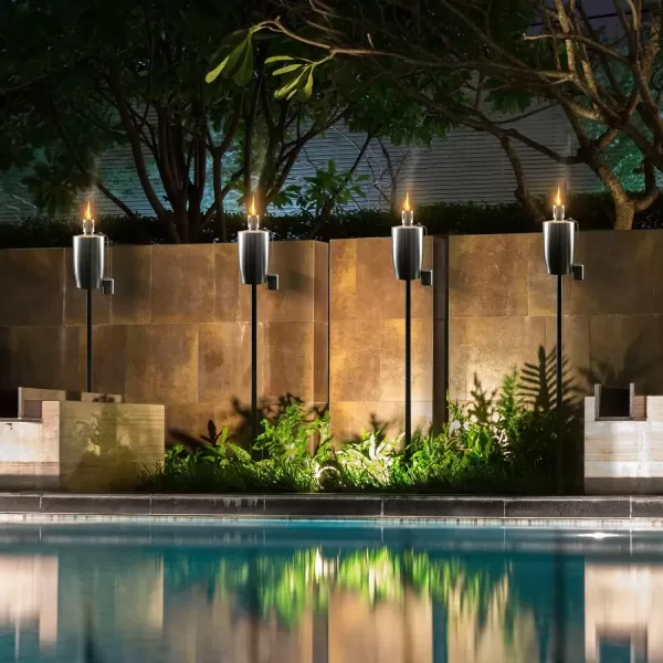imageMatney Stainless Steel Tiki Torches for Outside  Outdoor Torches  Patio Garden ampamp Yard Lights  5 ft Oil Lamp for Citronella  Fiberglass Wick ampamp Snuffer Cap  Set of 2 Cone4 Pack