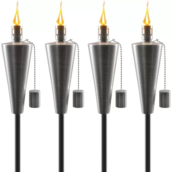 imageMatney Stainless Steel Tiki Torches for Outside  Outdoor Torches  Patio Garden ampamp Yard Lights  5 ft Oil Lamp for Citronella  Fiberglass Wick ampamp Snuffer Cap  Set of 2 Cone4 Pack