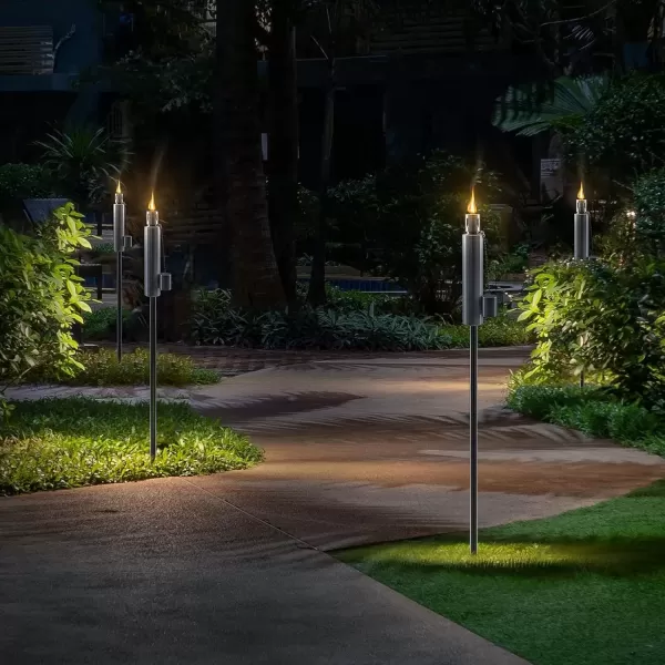 imageMatney Stainless Steel Tiki Torches for Outside  Outdoor Torches  Patio Garden ampamp Yard Lights  5 ft Oil Lamp for Citronella  Fiberglass Wick ampamp Snuffer Cap  Set of 2 Cone4 Pack