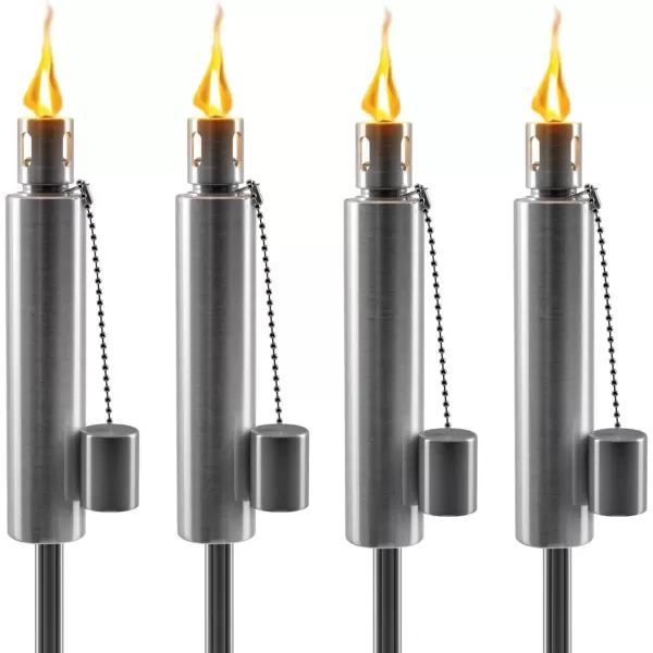 imageMatney Stainless Steel Tiki Torches for Outside  Outdoor Torches  Patio Garden ampamp Yard Lights  5 ft Oil Lamp for Citronella  Fiberglass Wick ampamp Snuffer Cap  Set of 2 Cone4 Pack