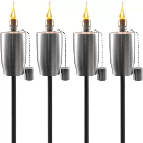 imageMatney Stainless Steel Tiki Torches for Outside  Outdoor Torches  Patio Garden ampamp Yard Lights  5 ft Oil Lamp for Citronella  Fiberglass Wick ampamp Snuffer Cap  Set of 2 Cone4 Pack