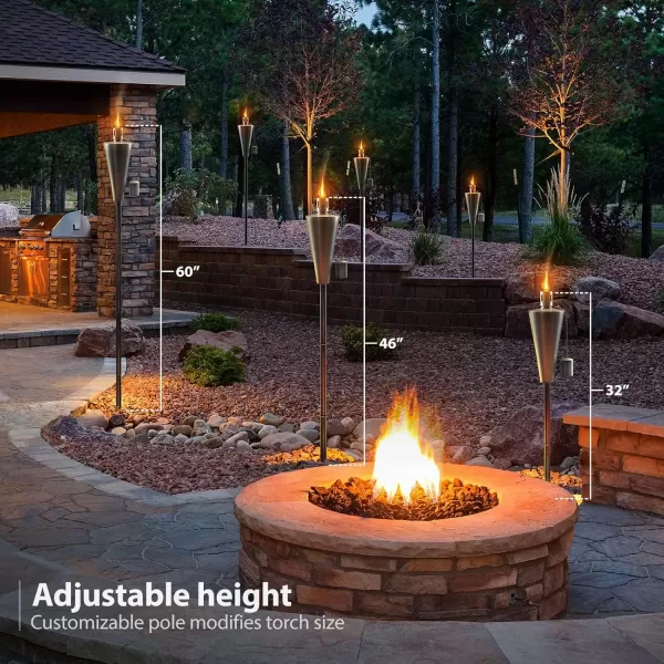 imageMatney Stainless Steel Tiki Torches for Outside  Outdoor Torches  Patio Garden ampamp Yard Lights  5 ft Oil Lamp for Citronella  Fiberglass Wick ampamp Snuffer Cap  Set of 2 Cone4 Pack