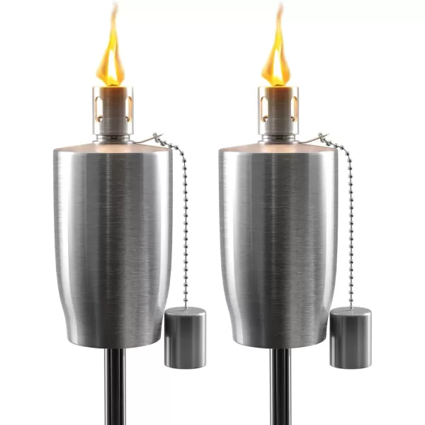 imageMatney Stainless Steel Tiki Torches for Outside  Outdoor Torches  Patio Garden ampamp Yard Lights  5 ft Oil Lamp for Citronella  Fiberglass Wick ampamp Snuffer Cap  Set of 2 Cone2 Pack