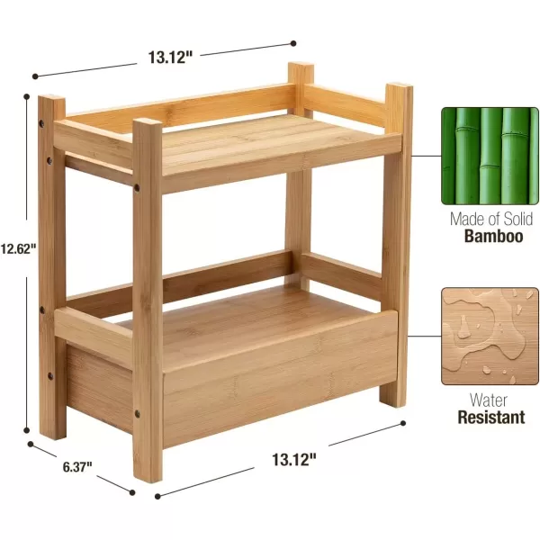 imageSorbus 2Tier Bamboo Countertop Shelf with Hidden Drawer  Makeup Organizer  MultiPurpose Storage for Skincare Toiletries Desktop  Display Stand Shelf for Bathroom Vanity Counter Kitchen Office