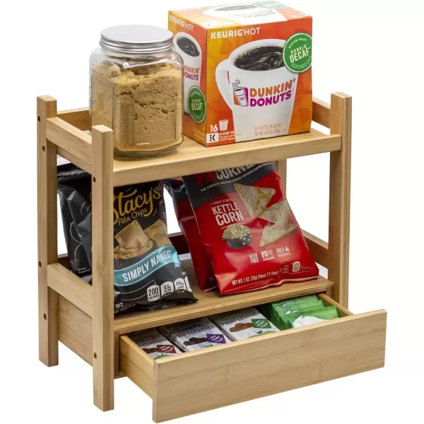 imageSorbus 2Tier Bamboo Countertop Shelf with Hidden Drawer  Makeup Organizer  MultiPurpose Storage for Skincare Toiletries Desktop  Display Stand Shelf for Bathroom Vanity Counter Kitchen Office