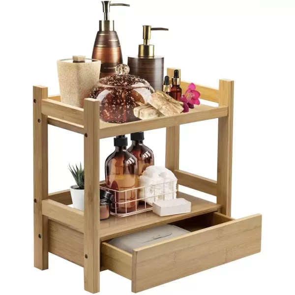 imageSorbus 2Tier Bamboo Countertop Shelf with Hidden Drawer  Makeup Organizer  MultiPurpose Storage for Skincare Toiletries Desktop  Display Stand Shelf for Bathroom Vanity Counter Kitchen Office