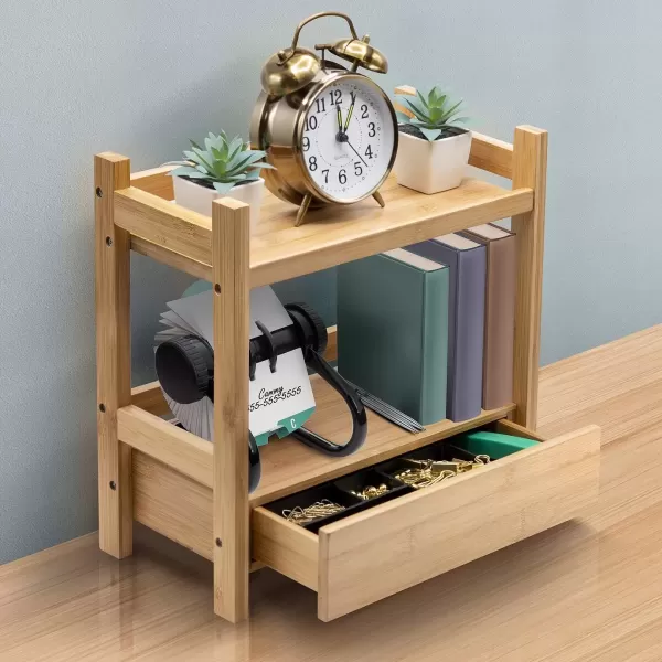 imageSorbus 2Tier Bamboo Countertop Shelf with Hidden Drawer  Makeup Organizer  MultiPurpose Storage for Skincare Toiletries Desktop  Display Stand Shelf for Bathroom Vanity Counter Kitchen Office
