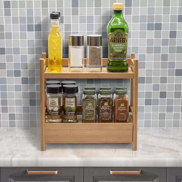 imageSorbus 2Tier Bamboo Countertop Shelf with Hidden Drawer  Makeup Organizer  MultiPurpose Storage for Skincare Toiletries Desktop  Display Stand Shelf for Bathroom Vanity Counter Kitchen Office