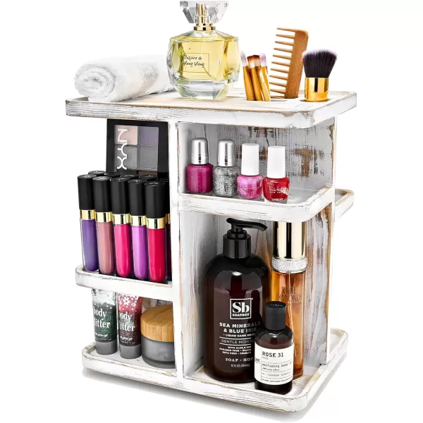 imageSorbus 360 Makeup Organizer  Bamboo Wood Make Up Storage Carousel for Cosmetics Skin Care Rotating Makeup Organizer for Vanity Bathroom StorageGrey