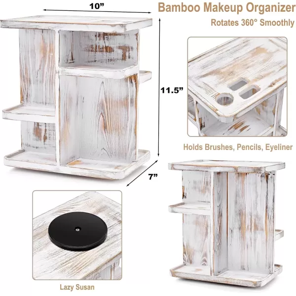 imageSorbus 360 Makeup Organizer  Bamboo Wood Make Up Storage Carousel for Cosmetics Skin Care Rotating Makeup Organizer for Vanity Bathroom StorageGrey