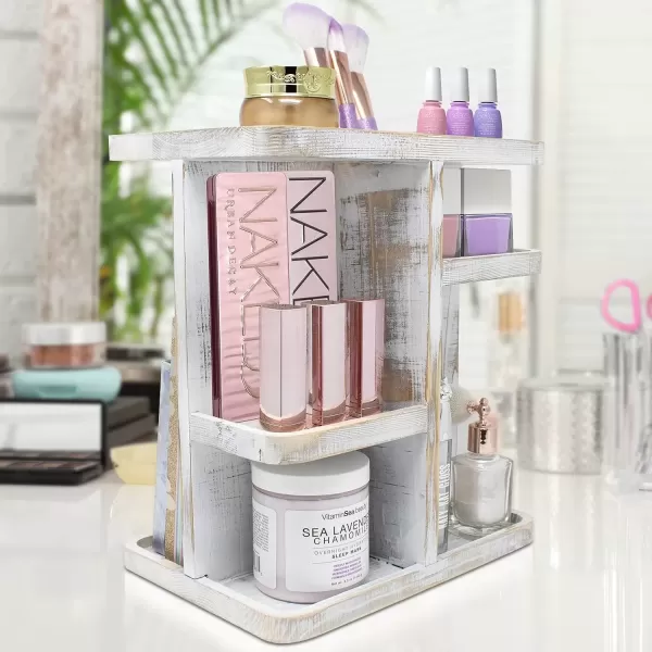 imageSorbus 360 Makeup Organizer  Bamboo Wood Make Up Storage Carousel for Cosmetics Skin Care Rotating Makeup Organizer for Vanity Bathroom StorageGrey
