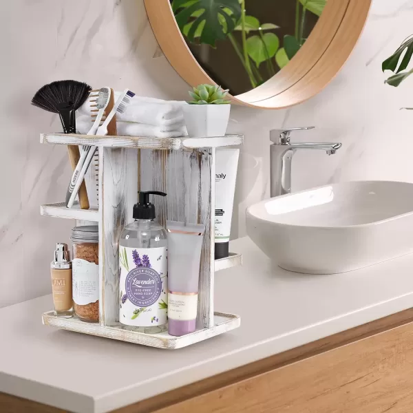 imageSorbus 360 Makeup Organizer  Bamboo Wood Make Up Storage Carousel for Cosmetics Skin Care Rotating Makeup Organizer for Vanity Bathroom StorageGrey