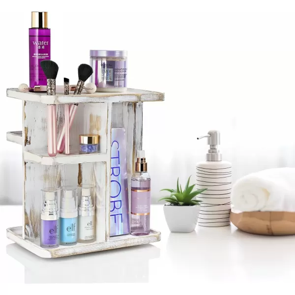 imageSorbus 360 Makeup Organizer  Bamboo Wood Make Up Storage Carousel for Cosmetics Skin Care Rotating Makeup Organizer for Vanity Bathroom StorageGrey