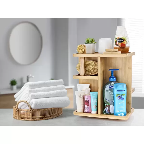 imageSorbus 360 Makeup Organizer  Bamboo Wood Make Up Storage Carousel for Cosmetics Skin Care Rotating Makeup Organizer for Vanity Bathroom StorageTan
