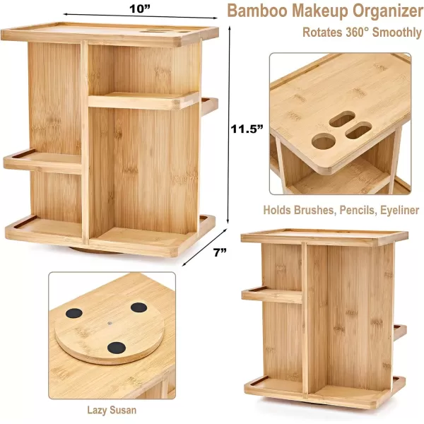 imageSorbus 360 Makeup Organizer  Bamboo Wood Make Up Storage Carousel for Cosmetics Skin Care Rotating Makeup Organizer for Vanity Bathroom StorageTan