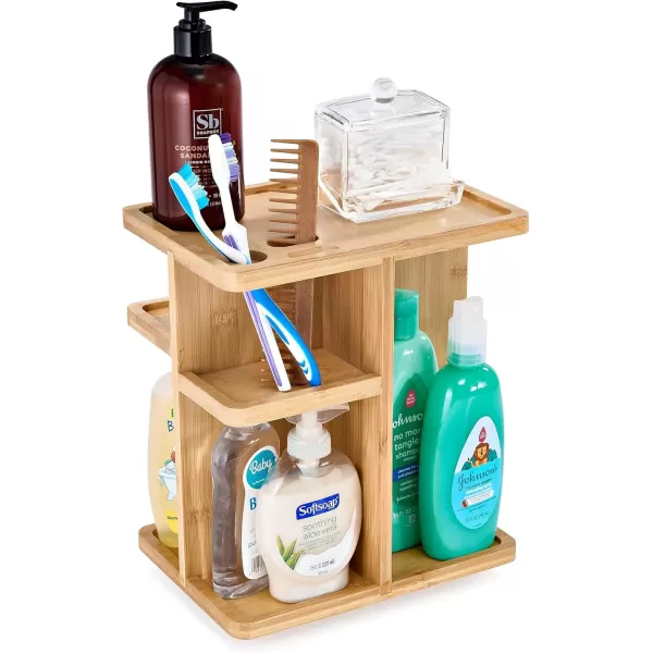 imageSorbus 360 Makeup Organizer  Bamboo Wood Make Up Storage Carousel for Cosmetics Skin Care Rotating Makeup Organizer for Vanity Bathroom StorageTan