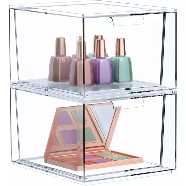 imageSorbus 4 Pack Makeup Organizer  Clear Stackable Acrylic Drawer Organizer for Vanity Bathroom Undersink Cabinets Jewelry Stationary Plastic Storage Bins for Office Organization and Storage2 Pack