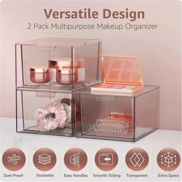 imageSorbus 4 Pack Makeup Organizer  Clear Stackable Acrylic Drawer Organizer for Vanity Bathroom Undersink Cabinets Jewelry Stationary Plastic Storage Bins for Office Organization and Storage2 Pack