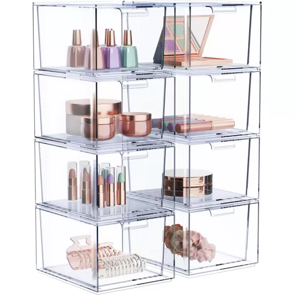 imageSorbus 4 Pack Makeup Organizer  Clear Stackable Acrylic Drawer Organizer for Vanity Bathroom Undersink Cabinets Jewelry Stationary Plastic Storage Bins for Office Organization and Storage8 Pack