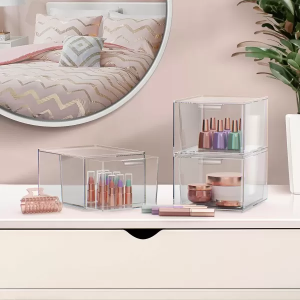 imageSorbus 4 Pack Makeup Organizer  Clear Stackable Acrylic Drawer Organizer for Vanity Bathroom Undersink Cabinets Jewelry Stationary Plastic Storage Bins for Office Organization and Storage2 Pack