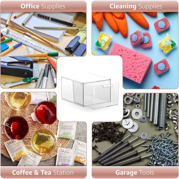 imageSorbus 4 Pack Makeup Organizer  Clear Stackable Acrylic Drawer Organizer for Vanity Bathroom Undersink Cabinets Jewelry Stationary Plastic Storage Bins for Office Organization and Storage2 Pack