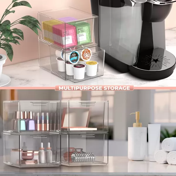 imageSorbus 4 Pack Makeup Organizer  Clear Stackable Acrylic Drawer Organizer for Vanity Bathroom Undersink Cabinets Jewelry Stationary Plastic Storage Bins for Office Organization and Storage1 Pack