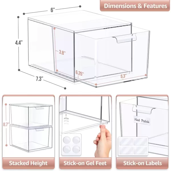 imageSorbus 4 Pack Makeup Organizer  Clear Stackable Acrylic Drawer Organizer for Vanity Bathroom Undersink Cabinets Jewelry Stationary Plastic Storage Bins for Office Organization and Storage2 Pack