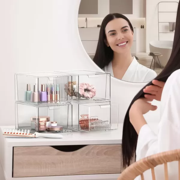 imageSorbus 4 Pack Makeup Organizer  Clear Stackable Acrylic Drawer Organizer for Vanity Bathroom Undersink Cabinets Jewelry Stationary Plastic Storage Bins for Office Organization and Storage2 Pack